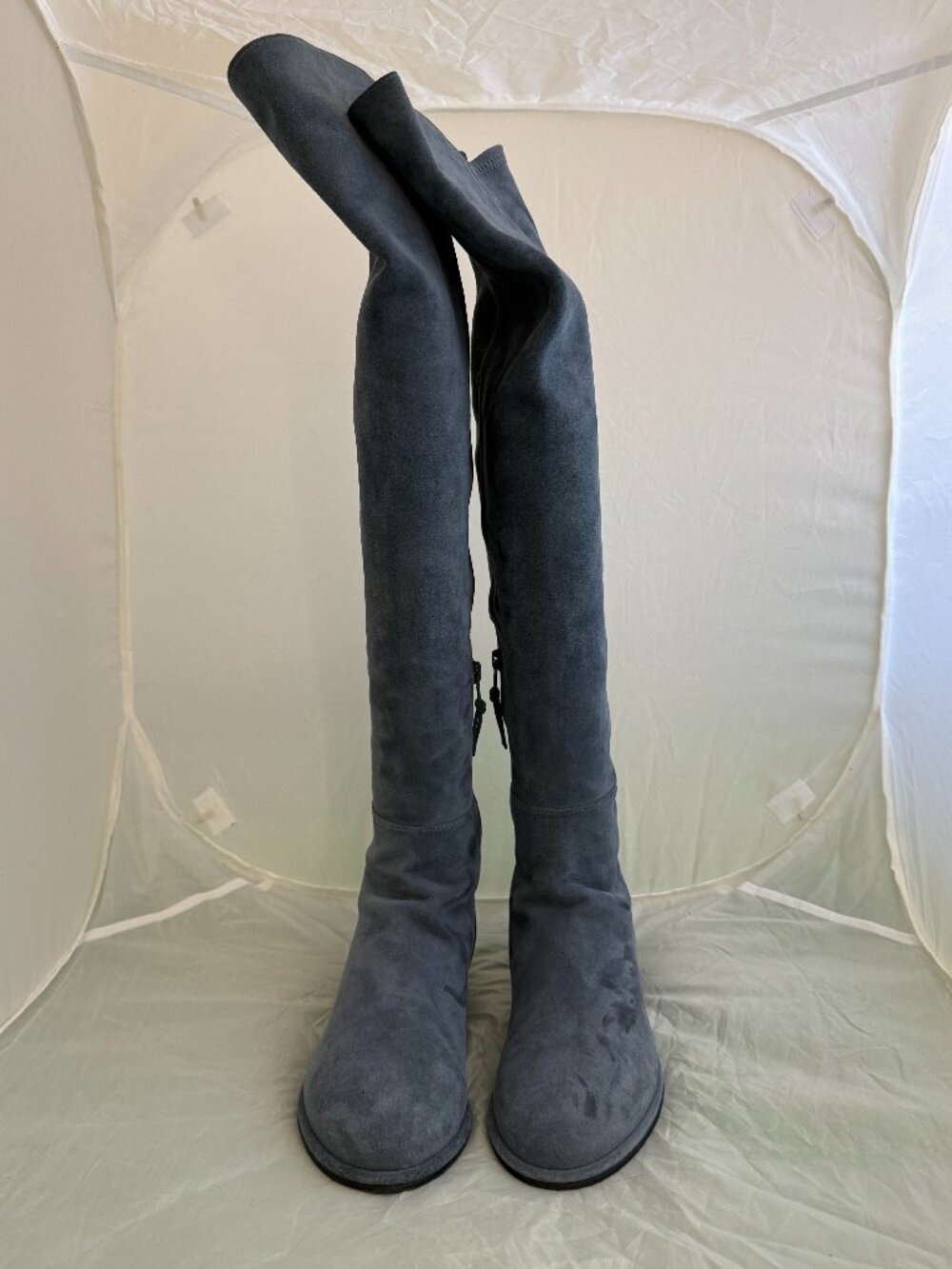 Stuart Weitzman Gray Suede Over-the-Knee Boots Size 7 | Low Heel | Made in Spain